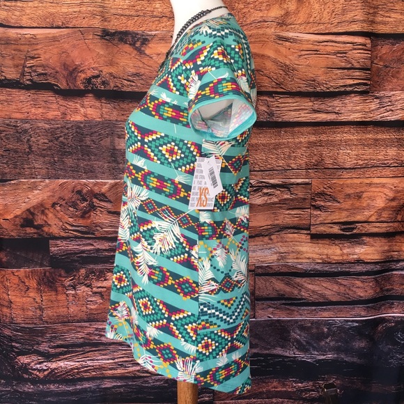 Lularoe Classic T Teal Emerald Feathers Leaves XS - Picture 3 of 8